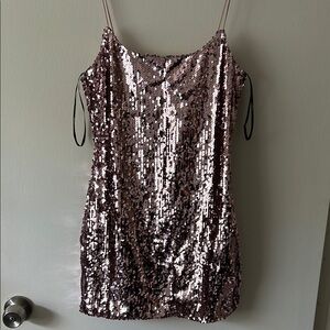 Pink Sequin Strappy Mini Dress